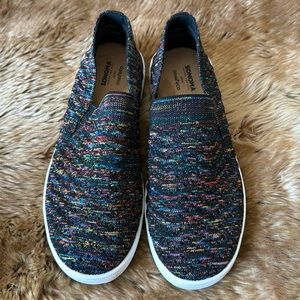 Size 7 multi color slip on shoes